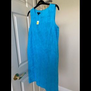 Talbots Cotton Lined Turquoise Flower Embossed Sheath Dress
